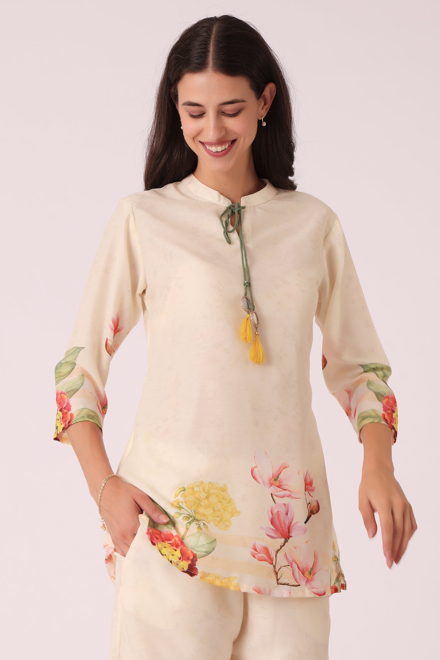 ETHNIC REGULAR FIT CASUAL PLACEMENT PRINT CORD SET - Beige