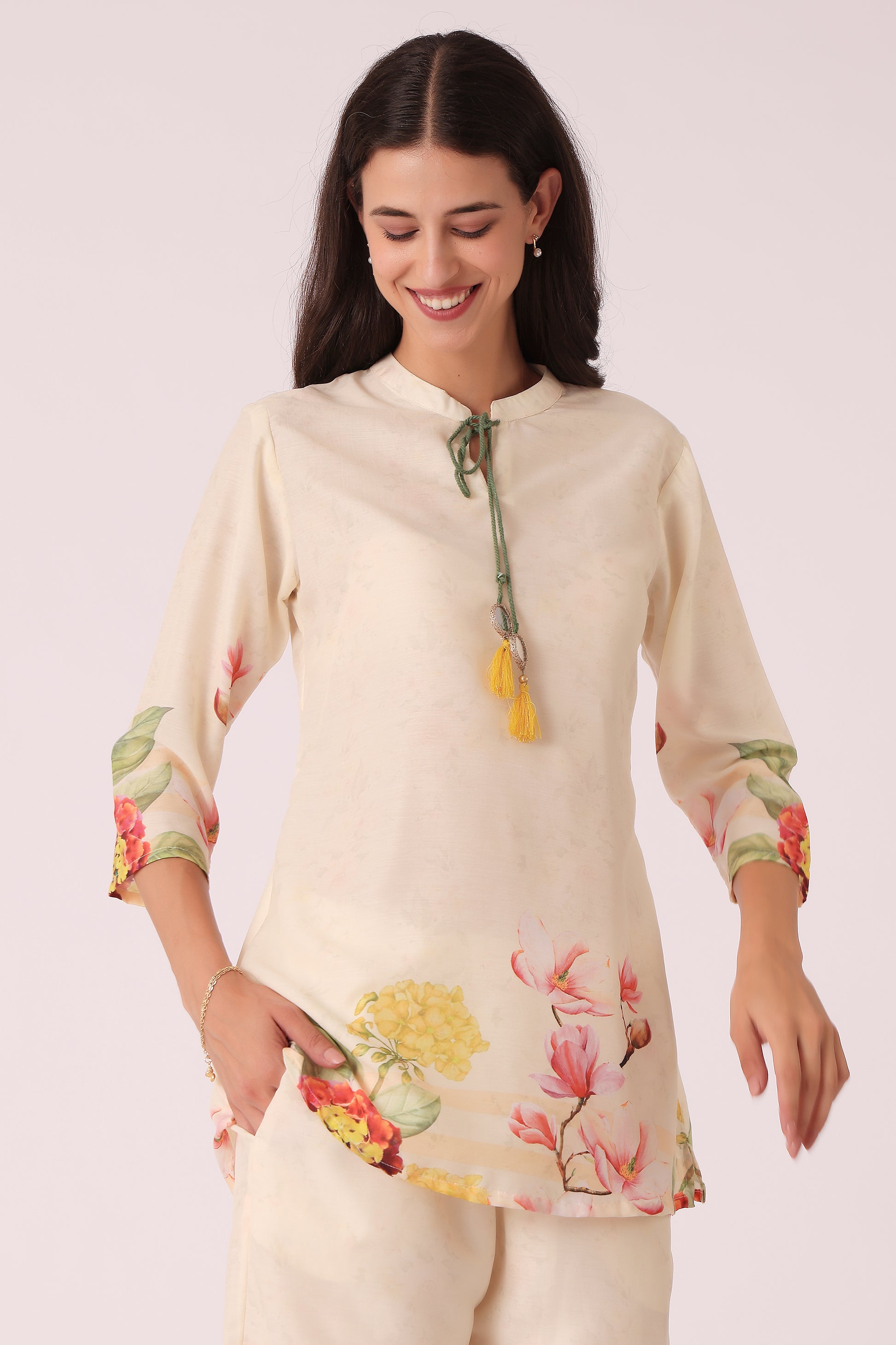 ETHNIC REGULAR FIT CASUAL PLACEMENT PRINT CORD SET - Beige