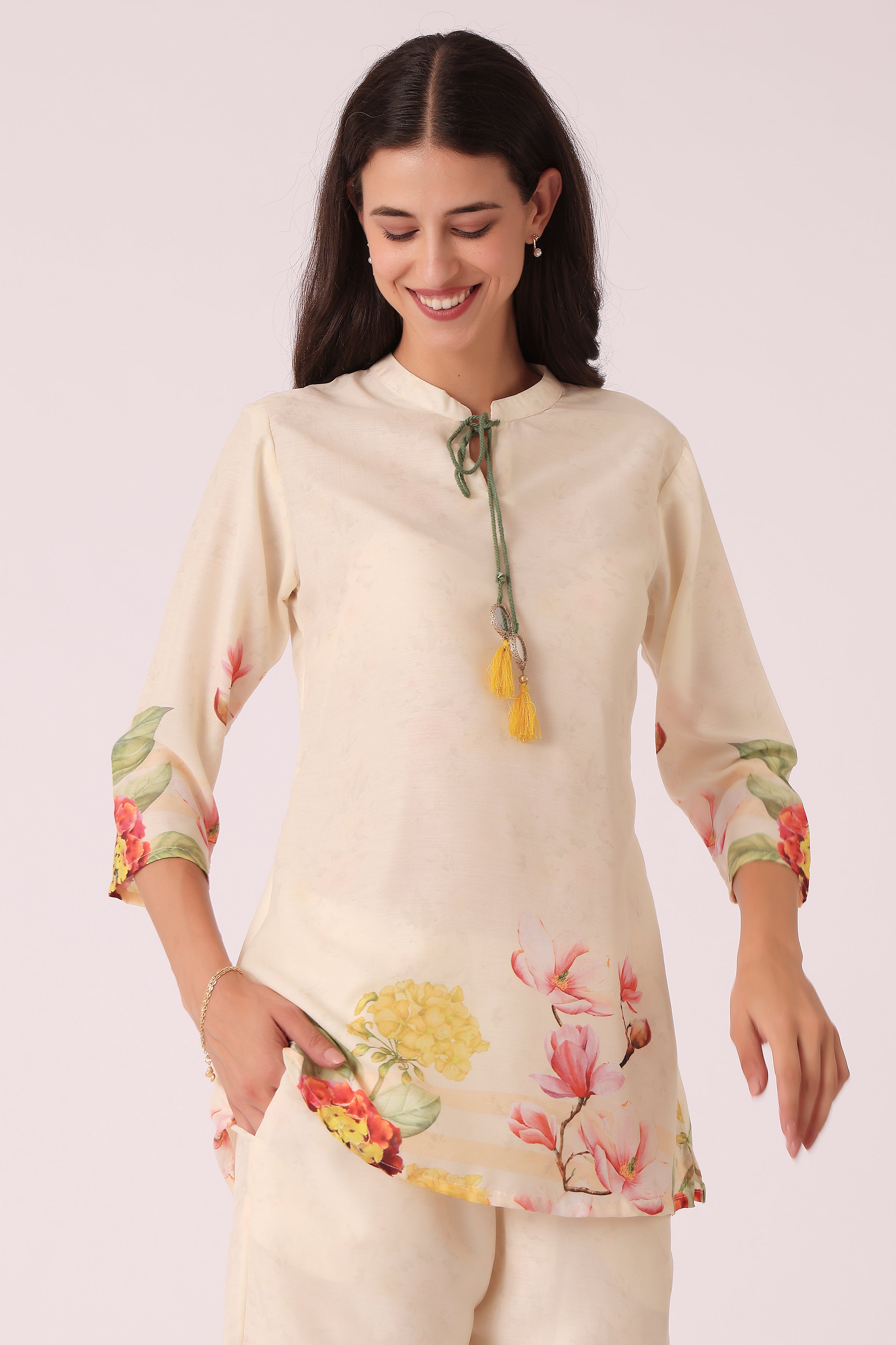 ETHNIC REGULAR FIT CASUAL PLACEMENT PRINT CORD SET - Beige