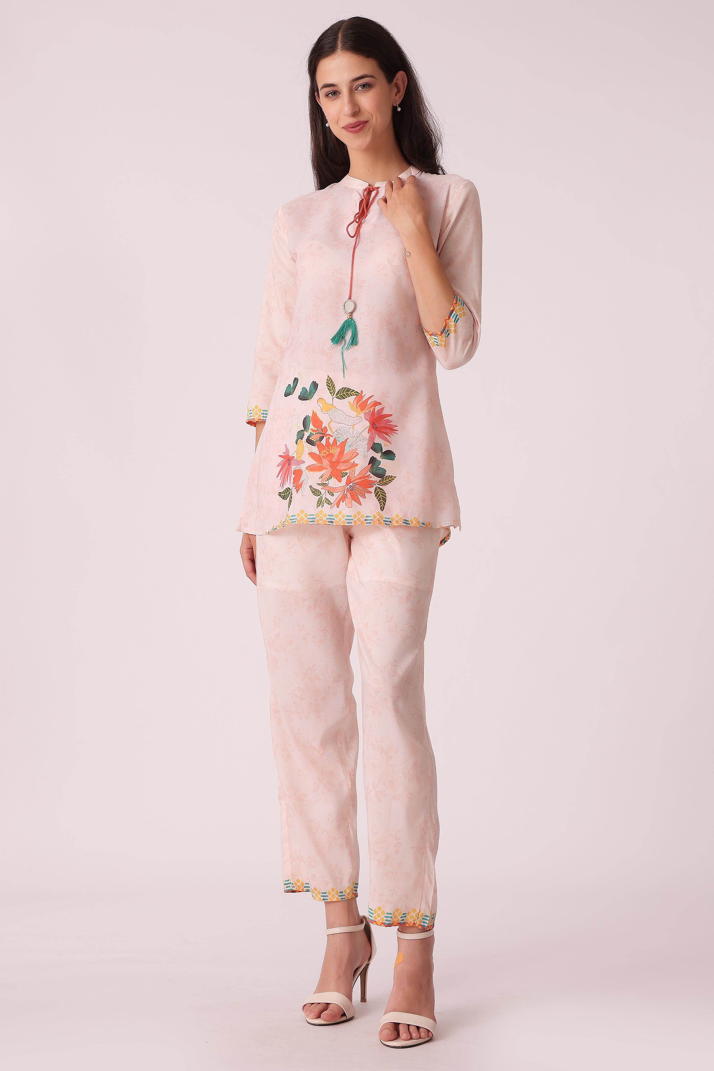 ETHNIC REGULAR FIT CASUAL PLACEMENT PRINT CORD SET - L.Pink