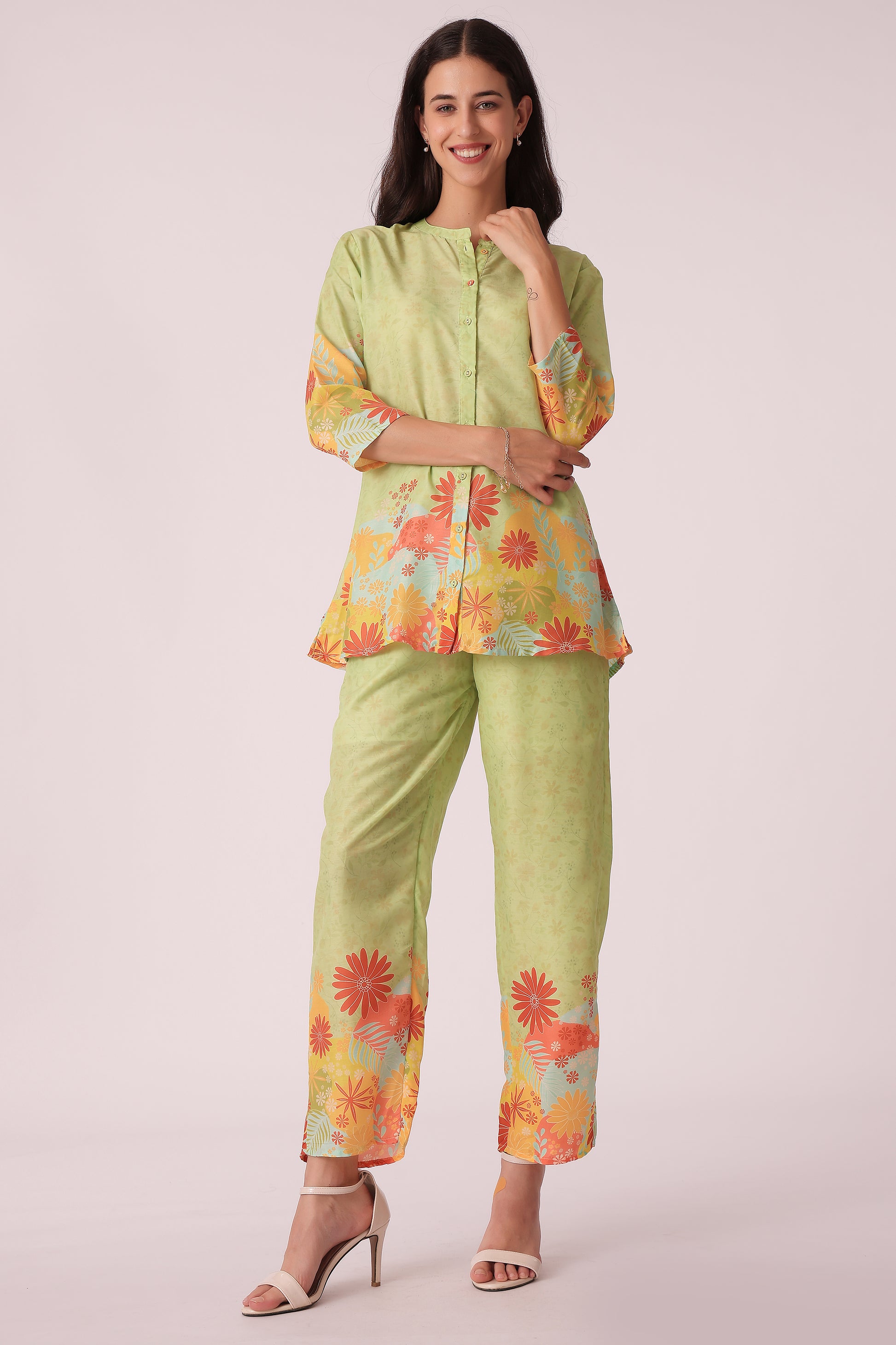 ETHNIC REGULAR FIT CASUAL PLACEMENT PRINT CORD SET - Green