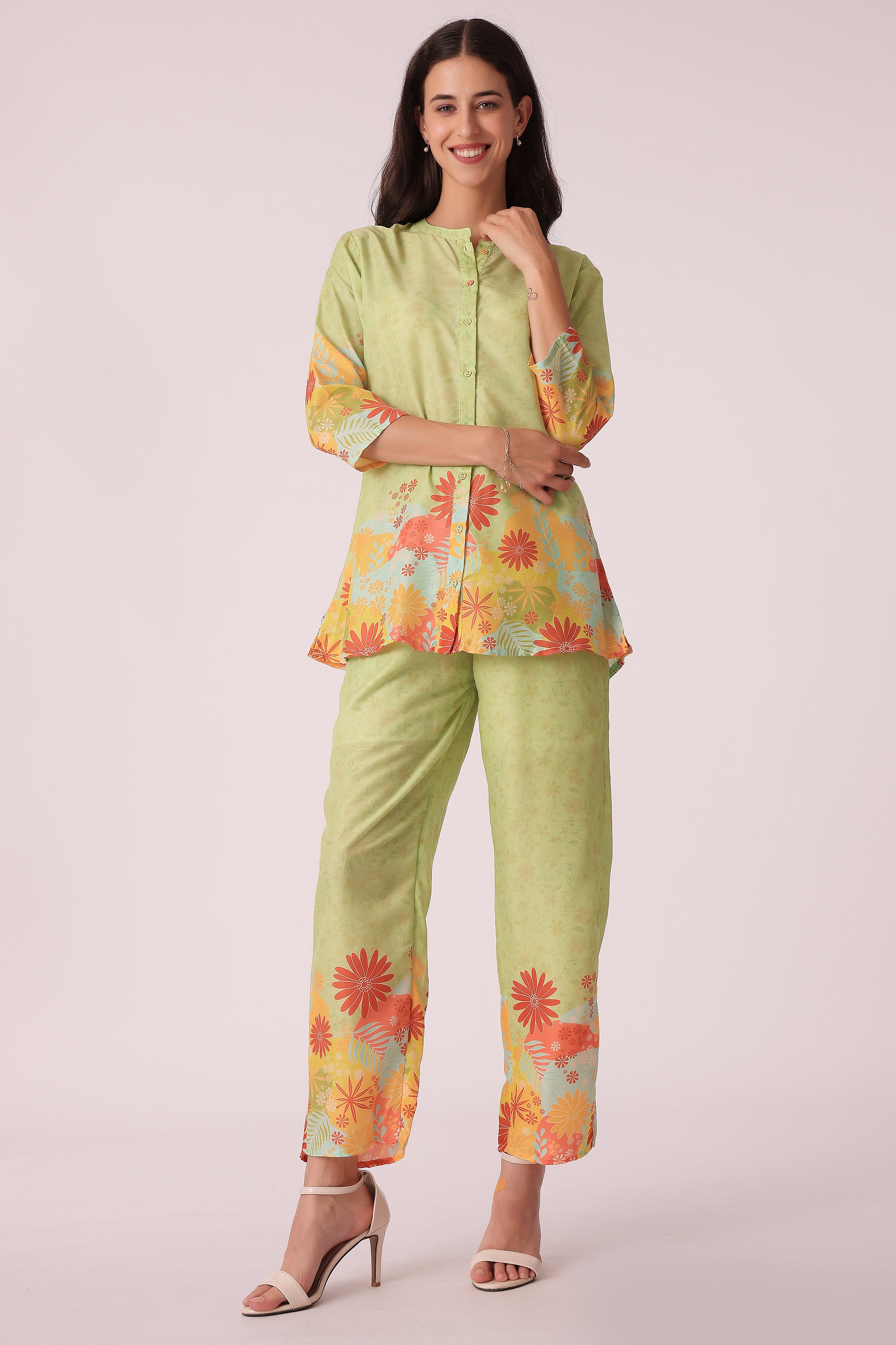 ETHNIC REGULAR FIT CASUAL PLACEMENT PRINT CORD SET - Green