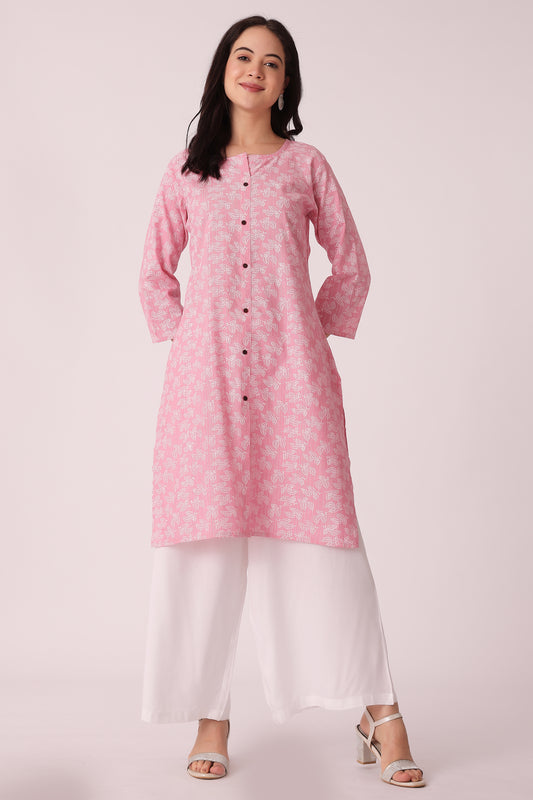 ETHNIC REGULAR FIT ALL OVER PRINT KURTA - Pink