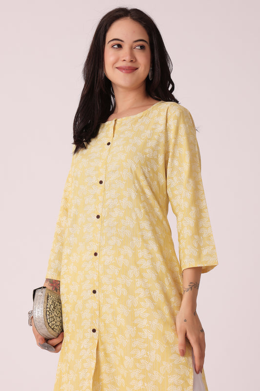ETHNIC REGULAR FIT ALL OVER PRINT KURTA - Yellow
