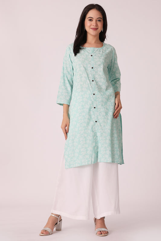 ETHNIC REGULAR FIT ALL OVER PRINT KURTA - Green
