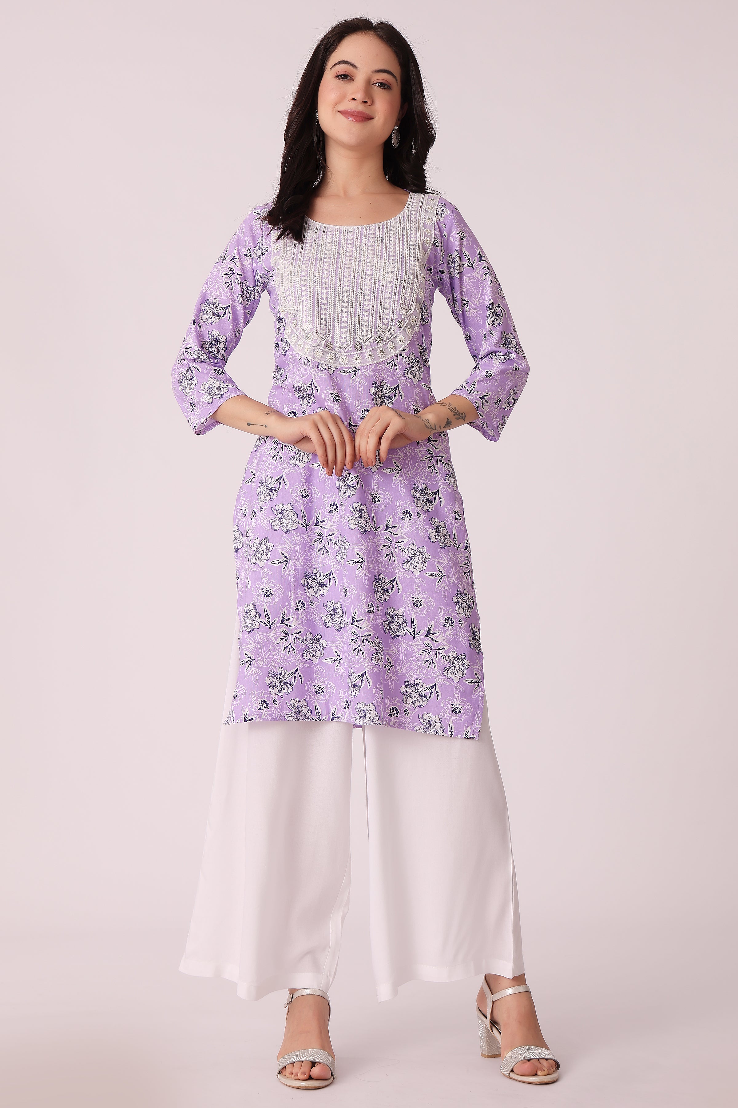 ETHNIC REGULAR FIT ALL OVER PRINT KURTA - Purple