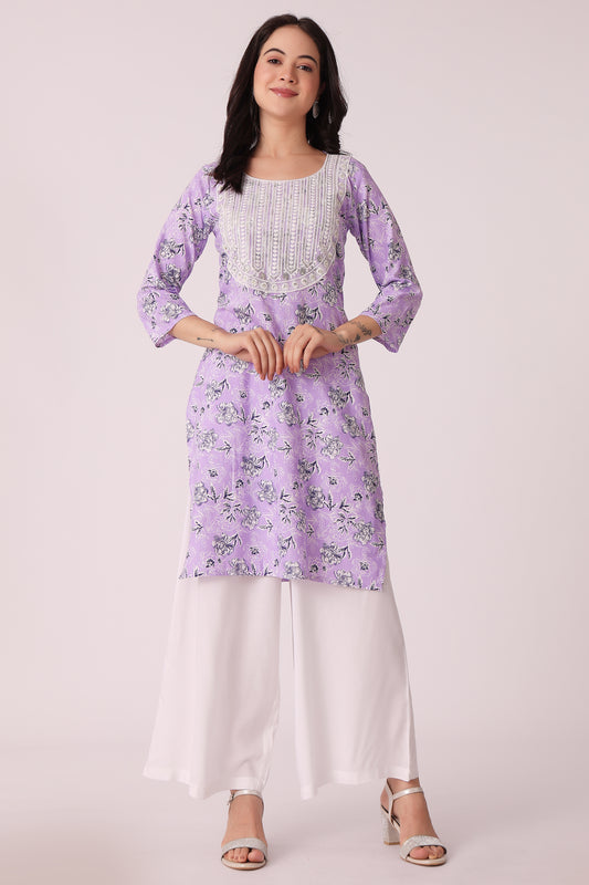 ETHNIC REGULAR FIT ALL OVER PRINT KURTA - Purple