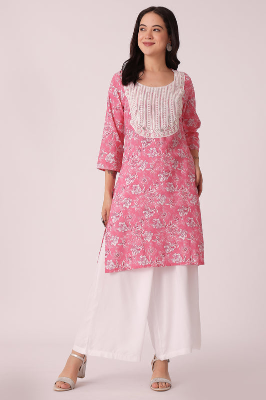 ETHNIC REGULAR FIT ALL OVER PRINT KURTA - Pink