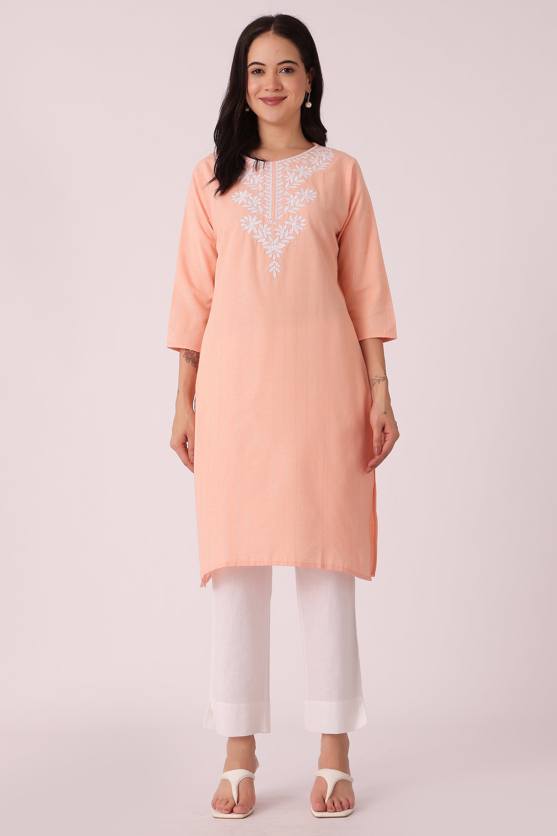 ETHNIC REGULAR FIT EMBROIDERY KURTA - Orange