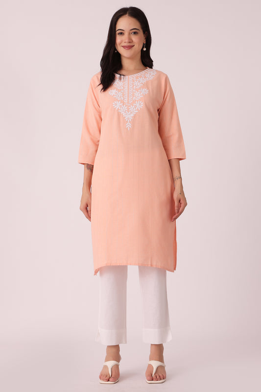 ETHNIC REGULAR FIT EMBROIDERY KURTA - Orange