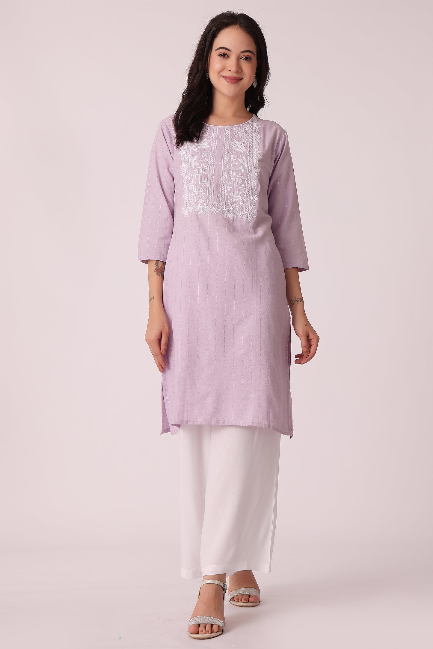 ETHNIC REGULAR FIT EMBROIDERY KURTA - Purple