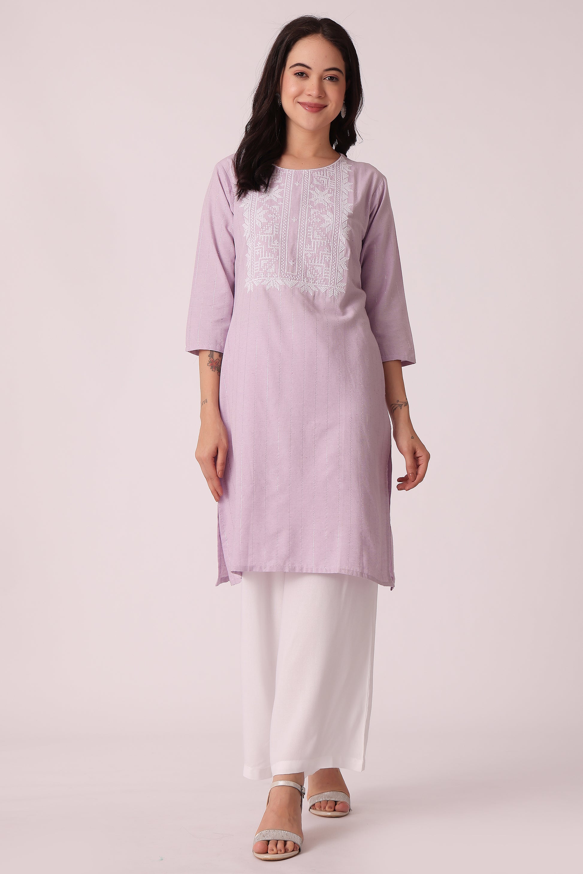 ETHNIC REGULAR FIT EMBROIDERY KURTA - Purple