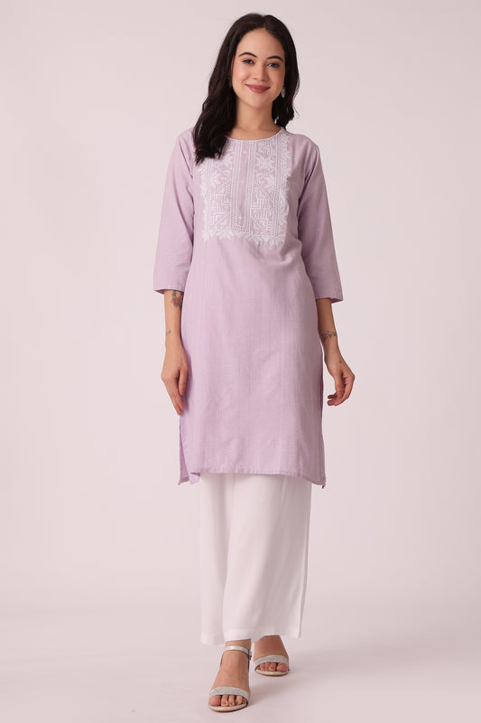 ETHNIC REGULAR FIT EMBROIDERY KURTA - Purple