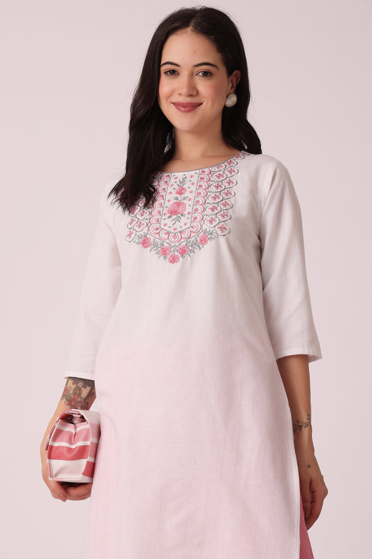 ETHNIC REGULAR FIT EMBROIDERY KURTA - White
