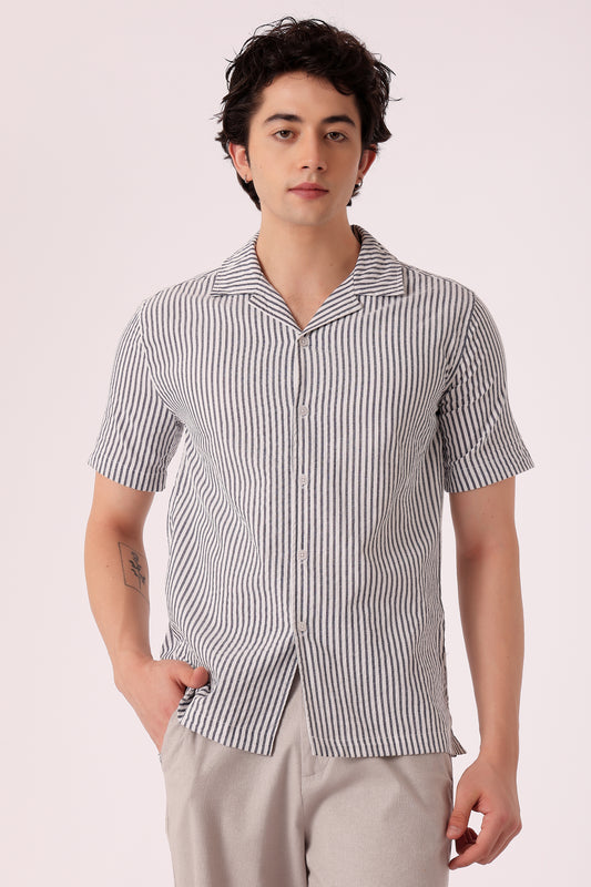 Men's Stripe Seersucker Shirt Half Sleeve