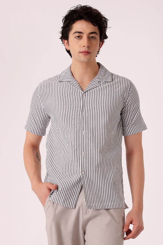 Men's Stripe Seersucker Shirt Half Sleeve