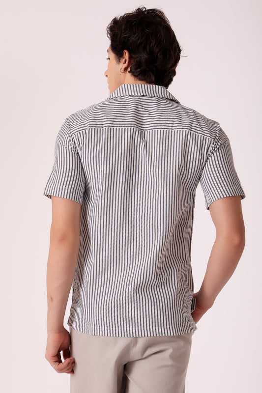 Men's Stripe Seersucker Shirt Half Sleeve - extra image 3