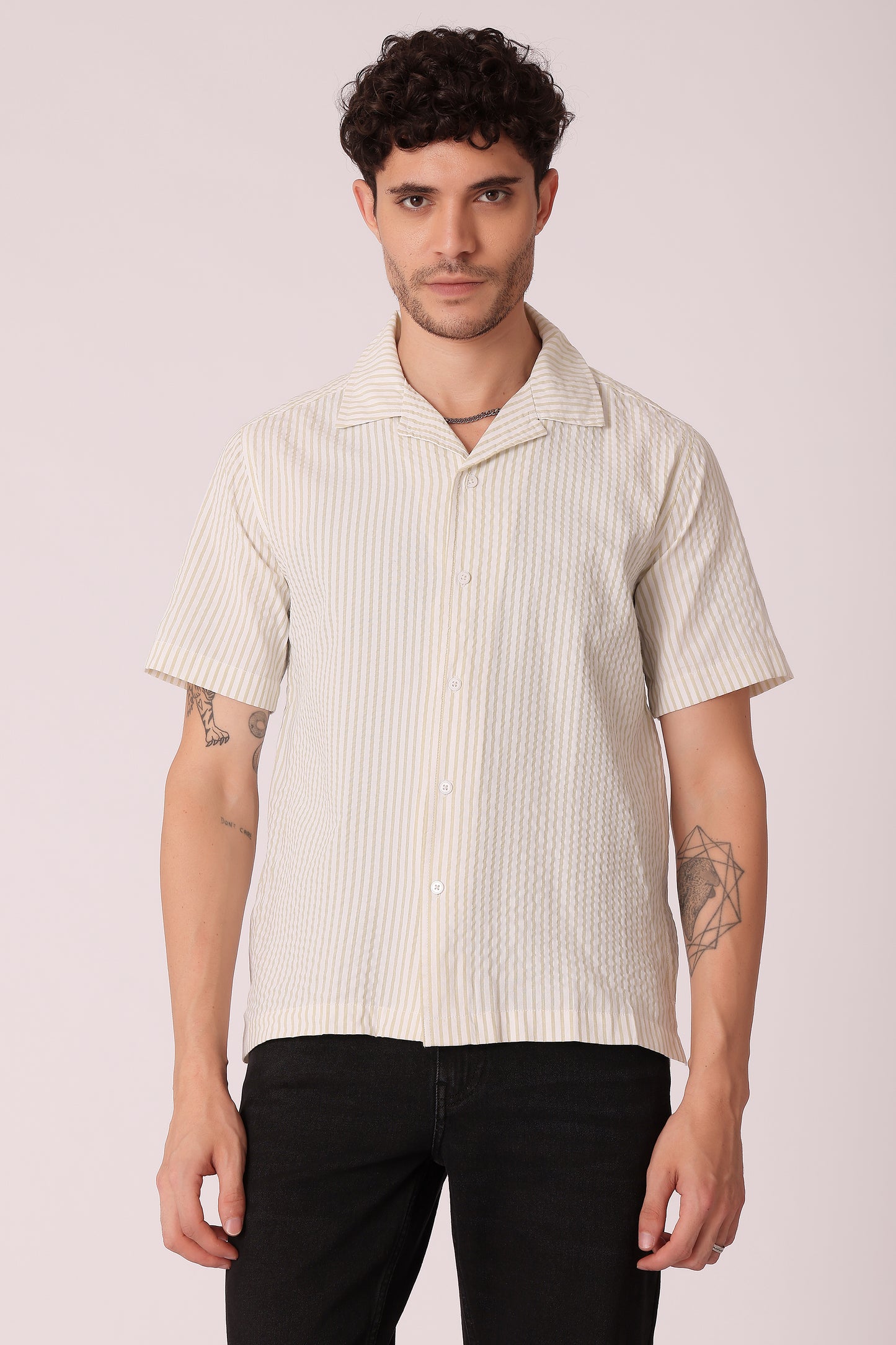 Men's Stripe Seersucker Shirt Half Sleeve - Sage Green