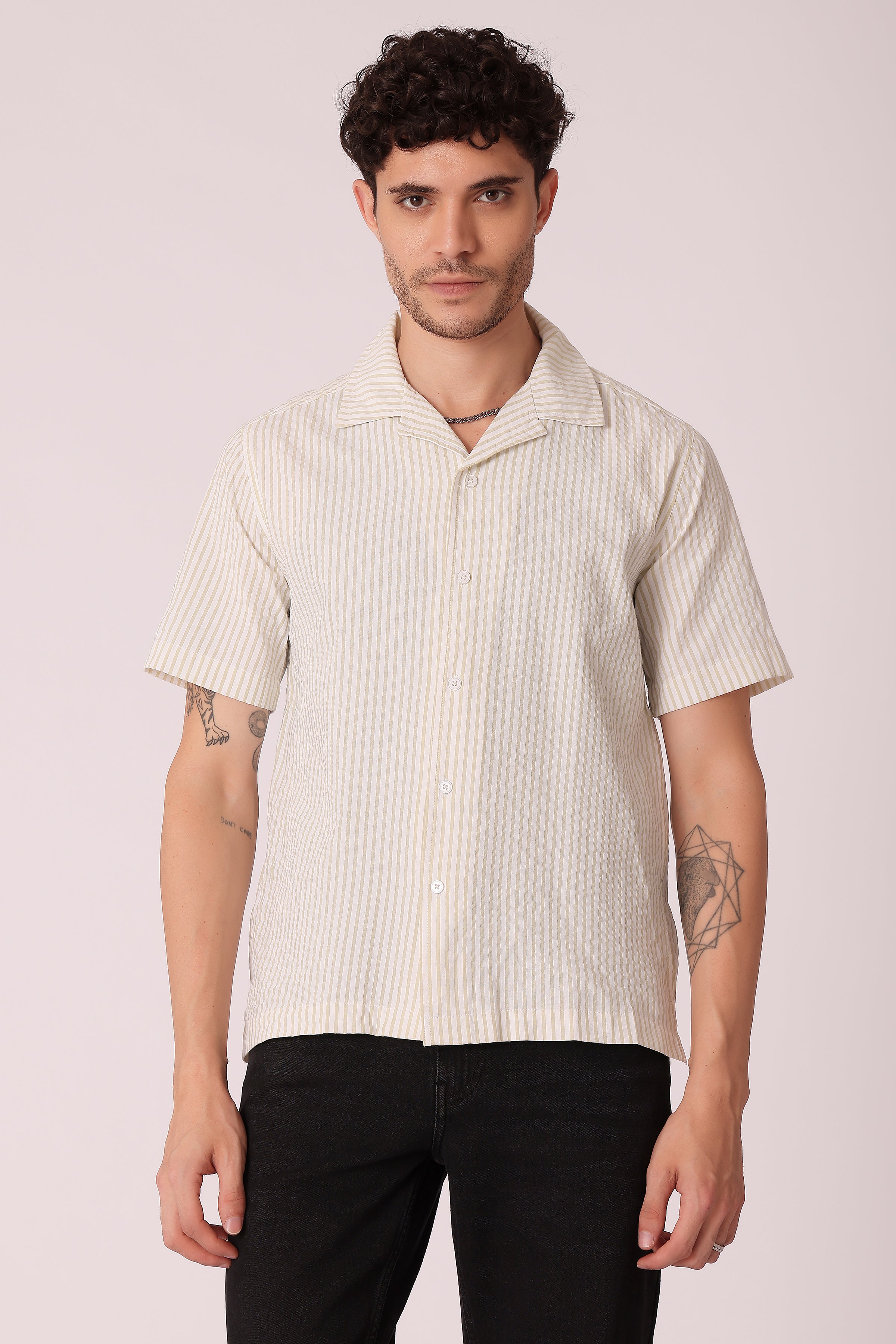 Men's Stripe Seersucker Shirt Half Sleeve - Sage Green
