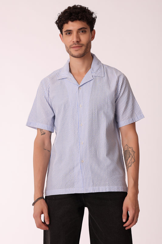 Men's Stripe Seersucker Shirt Half Sleeve