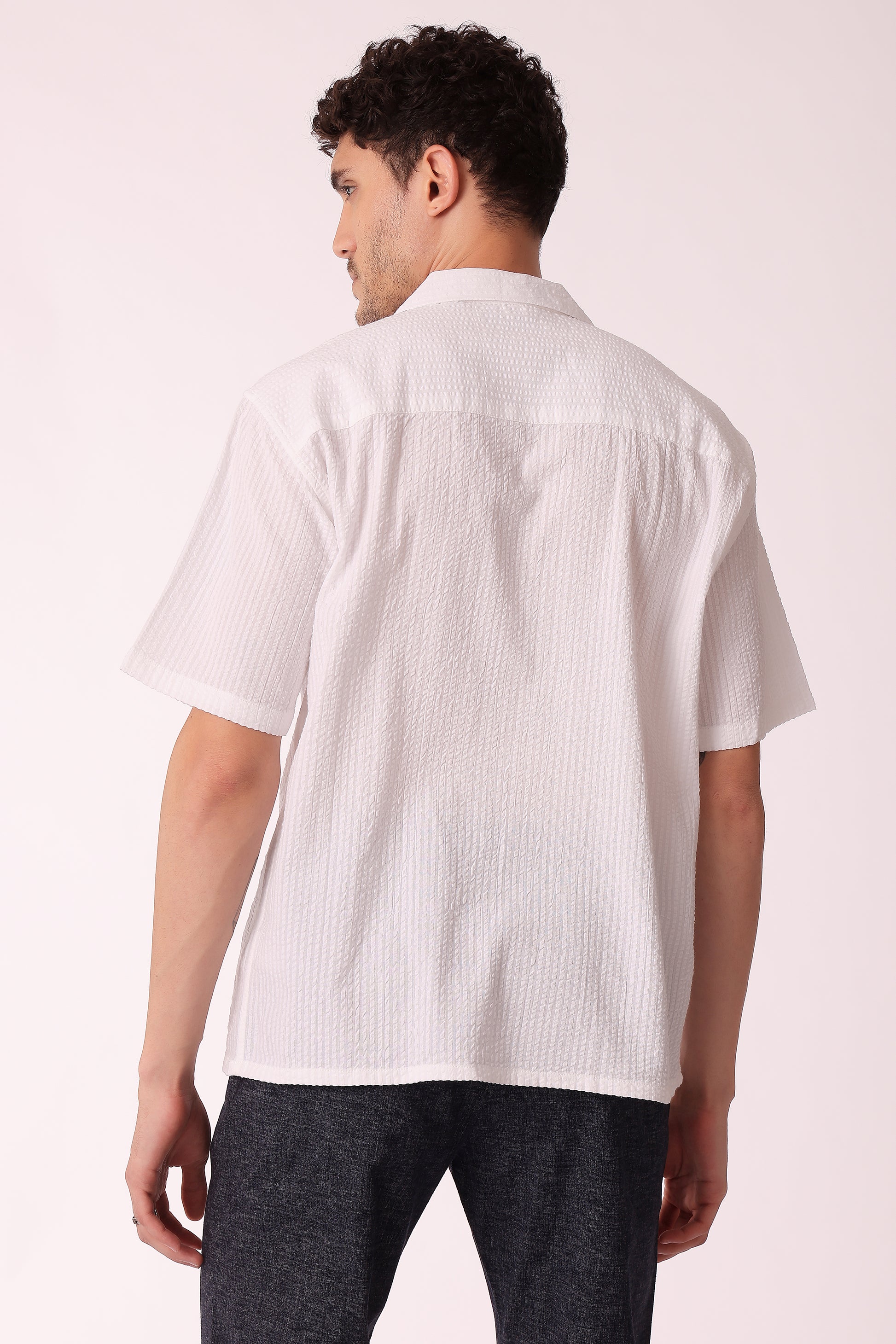 Men's Solid Seersucker Shirt Half Sleeve - extra image 3