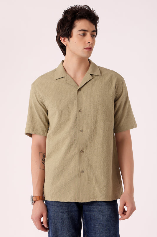 Men's Solid Seersucker Shirt Half Sleeve - Sage Green
