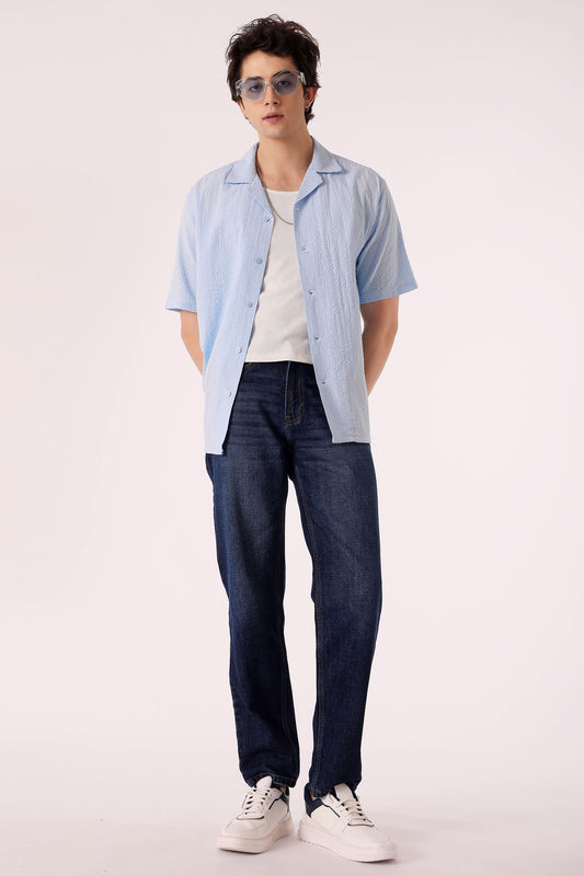 Men's Solid Seersucker Shirt Half Sleeve