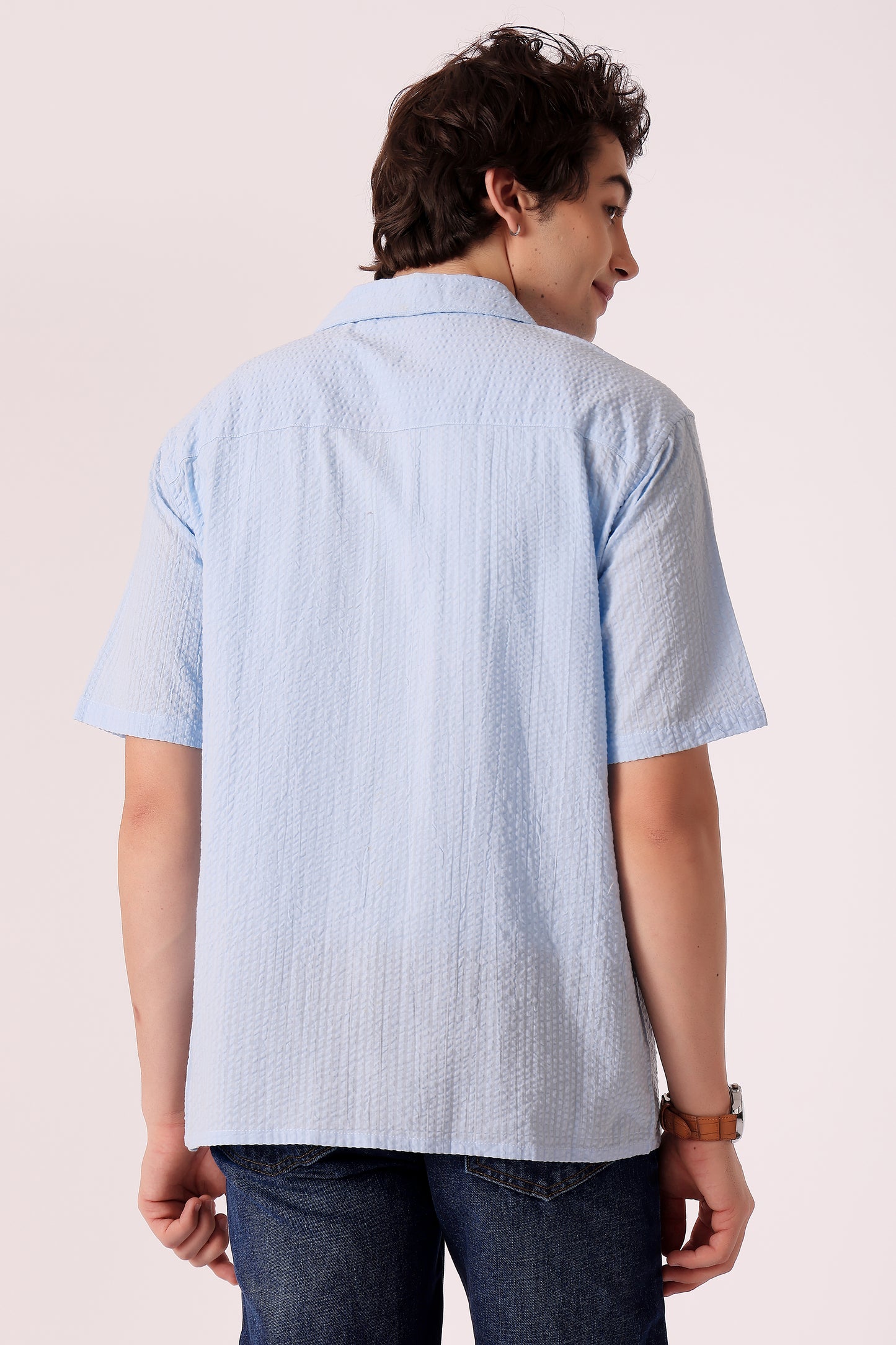 Men's Solid Seersucker Shirt Half Sleeve - extra image 4