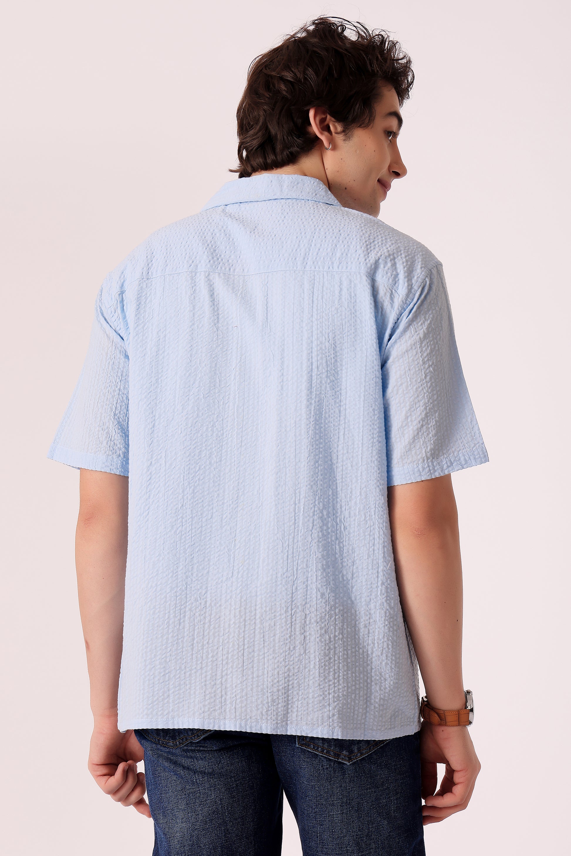 Men's Solid Seersucker Shirt Half Sleeve - extra image 4