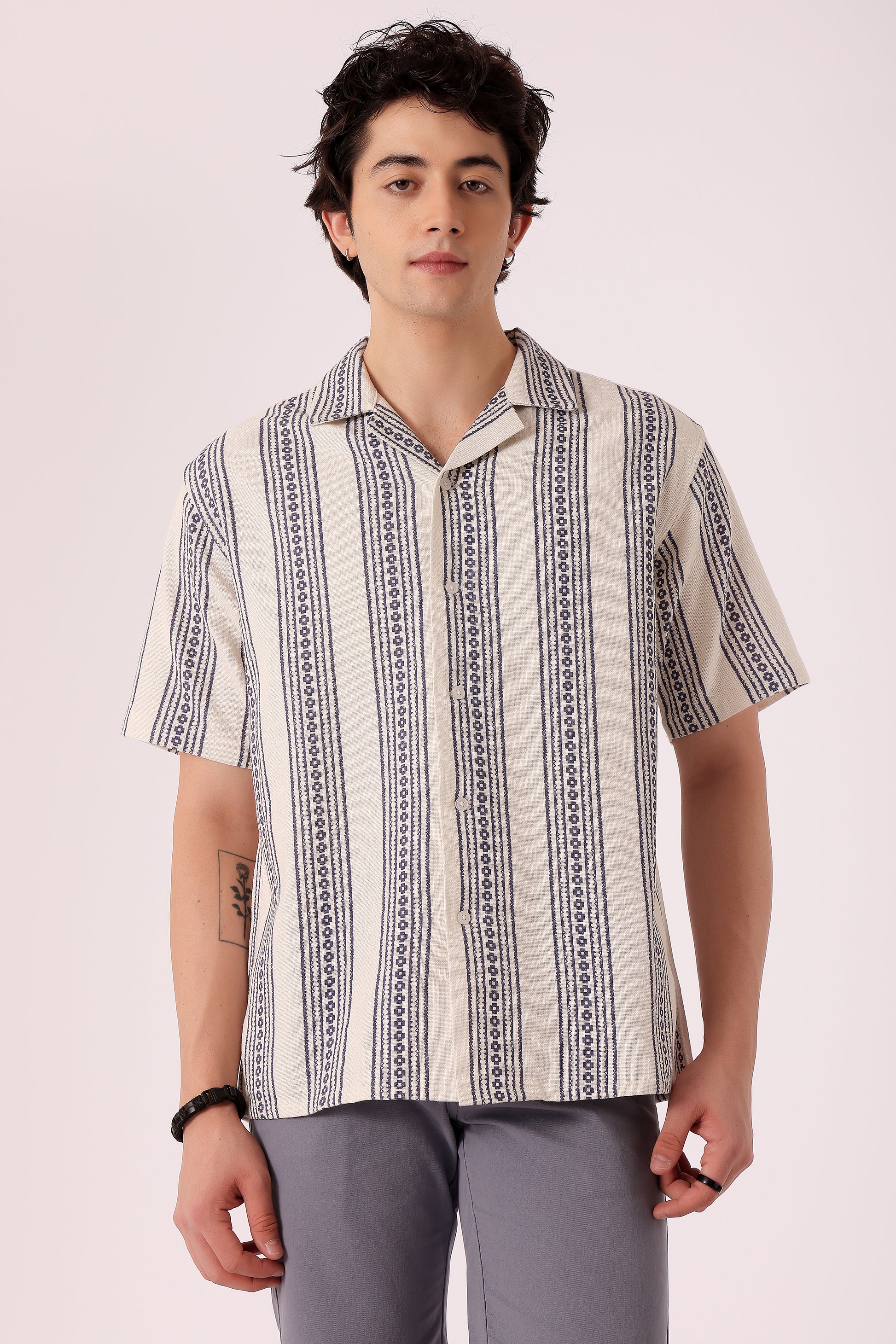 Men's Printed stripes shirt half sleeves - Blue