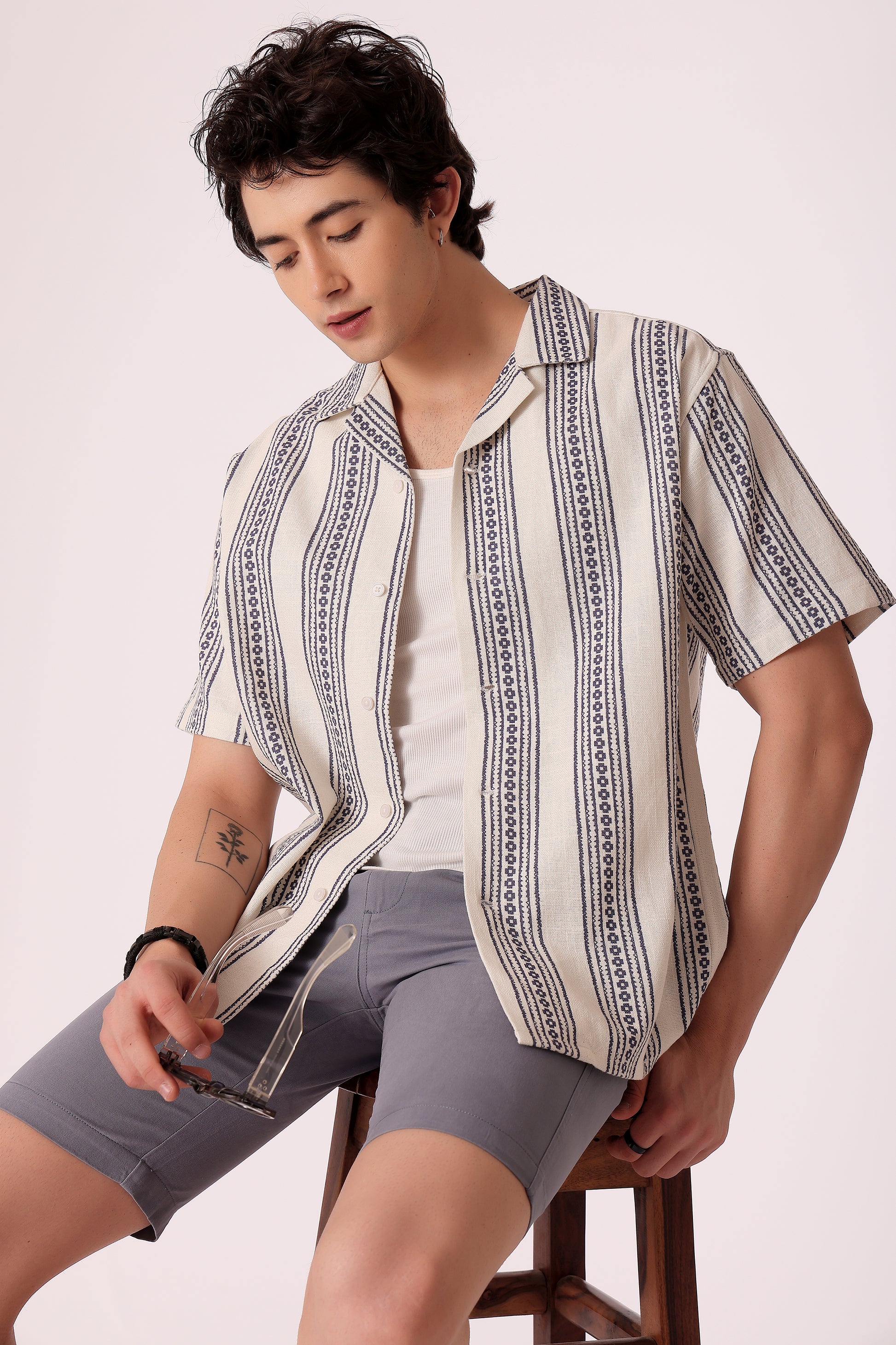 Men's Printed stripes shirt half sleeves - extra image 4