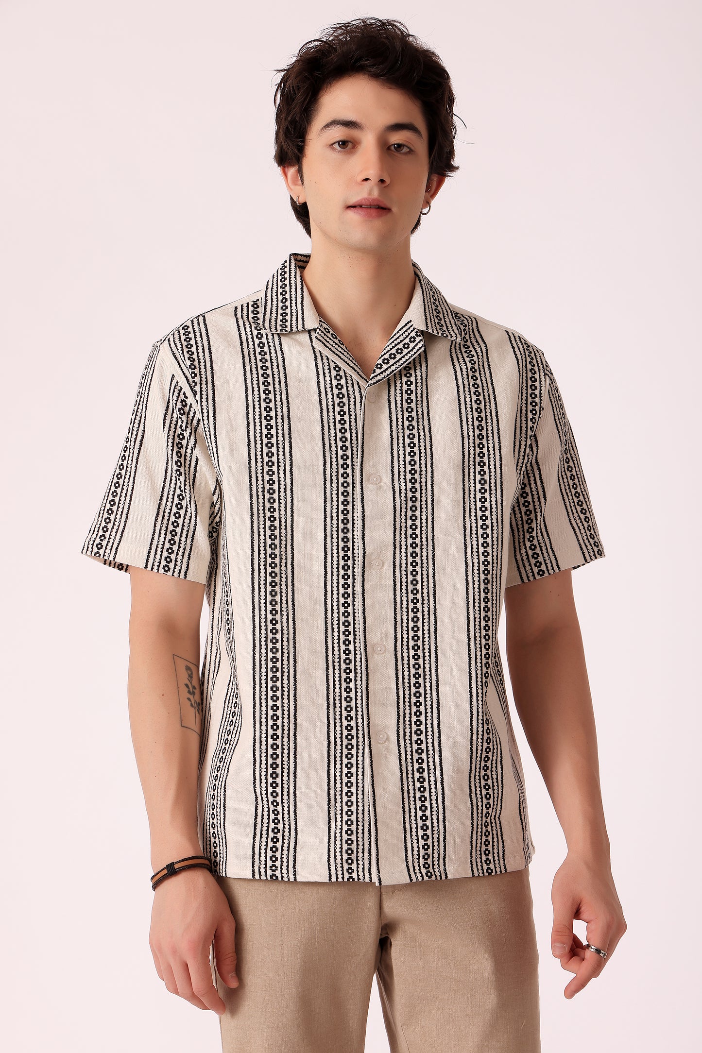Men's Printed stripes shirt half sleeves - Black