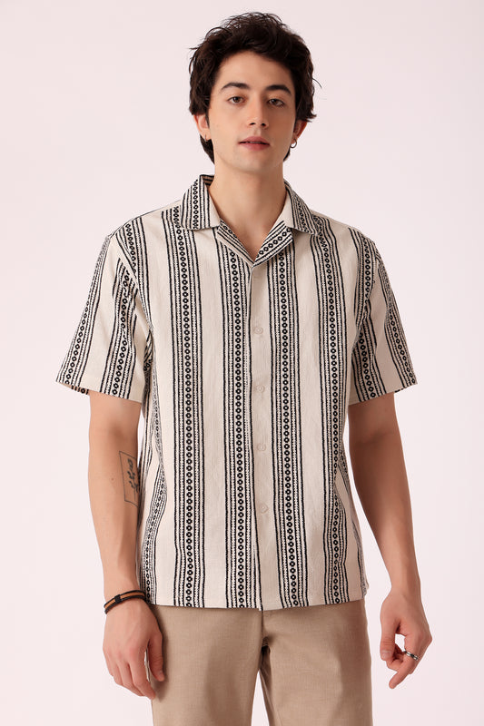 Men's Printed stripes shirt half sleeves - Black