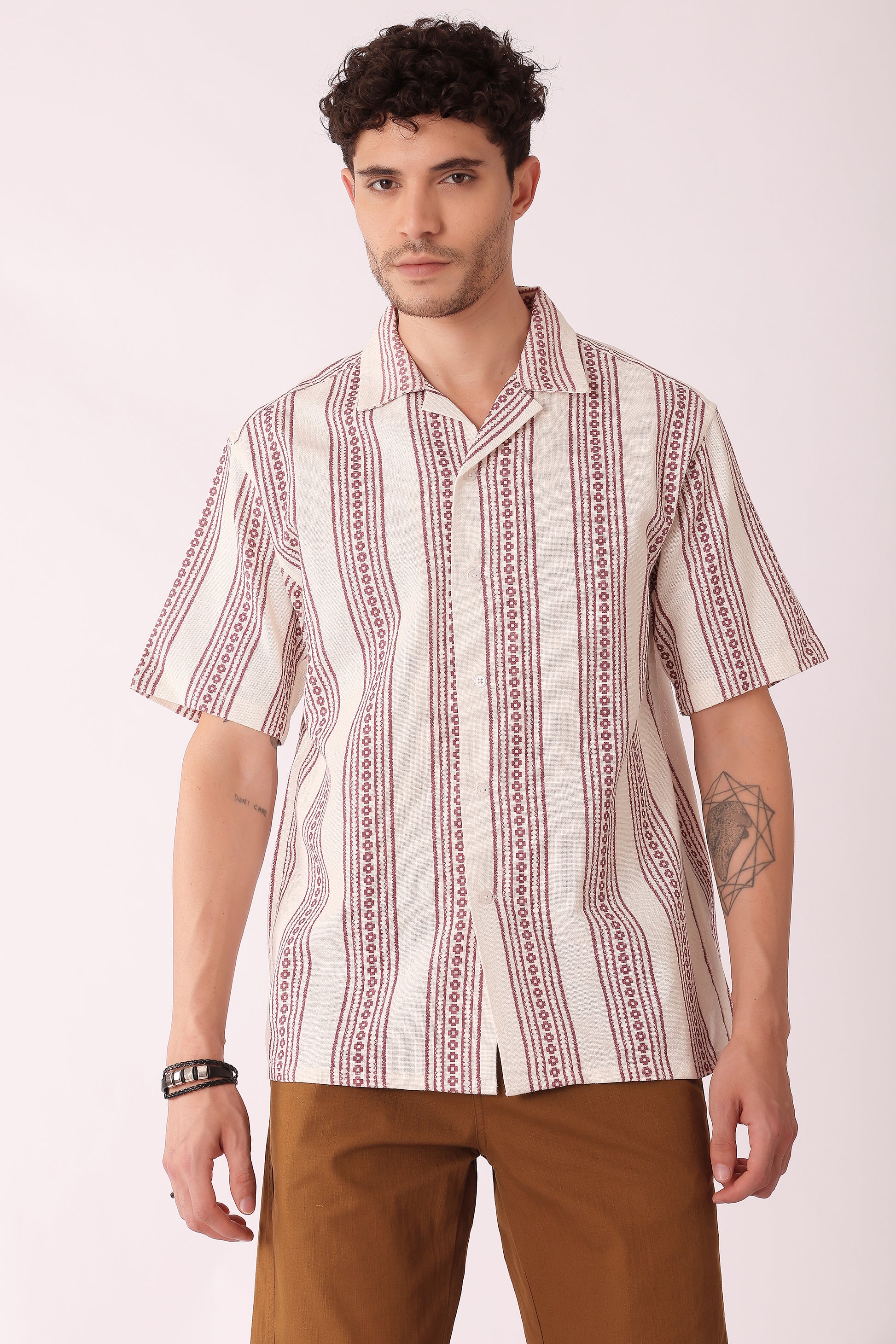 Men's Printed stripes shirt half sleeves - Maroon