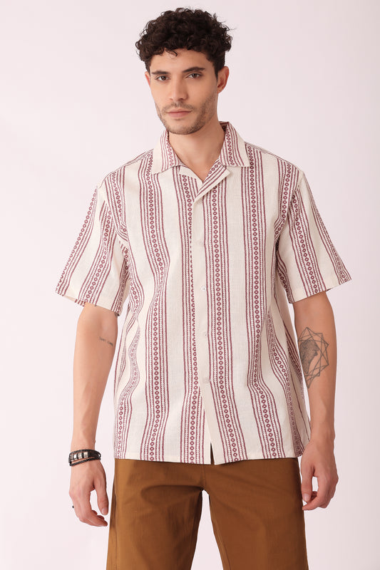 Men's Printed stripes shirt half sleeves - Maroon