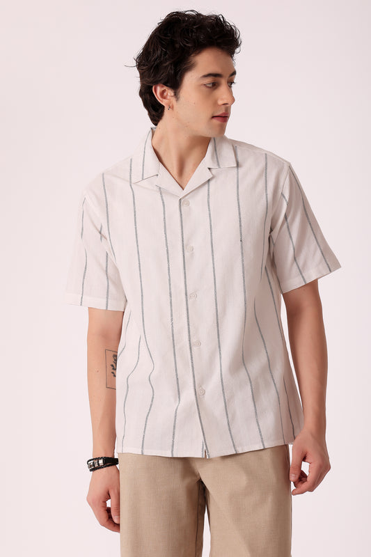 Men's stripes shirt half sleeves - Natural Stripe