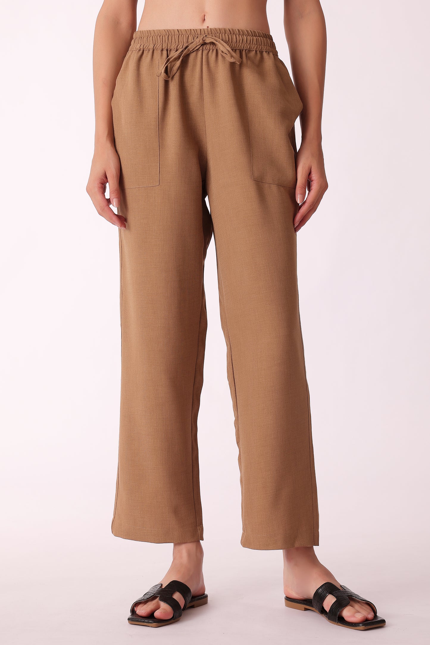 western regular fit casual solid pants - Brown