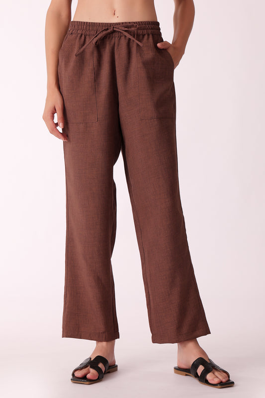 western regular fit casual solid pants - Chocolate