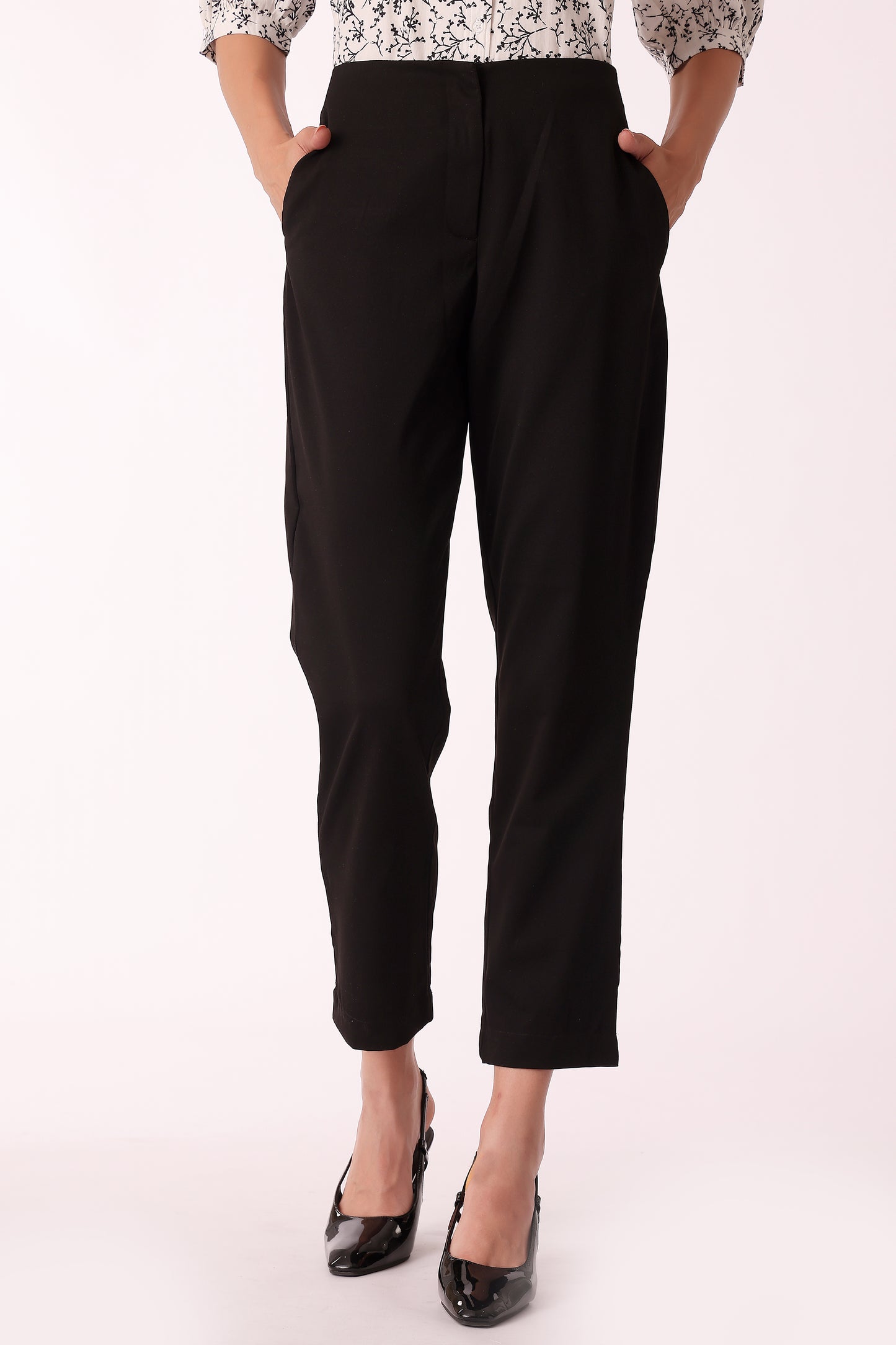 western regular fit casual solid pants - Black