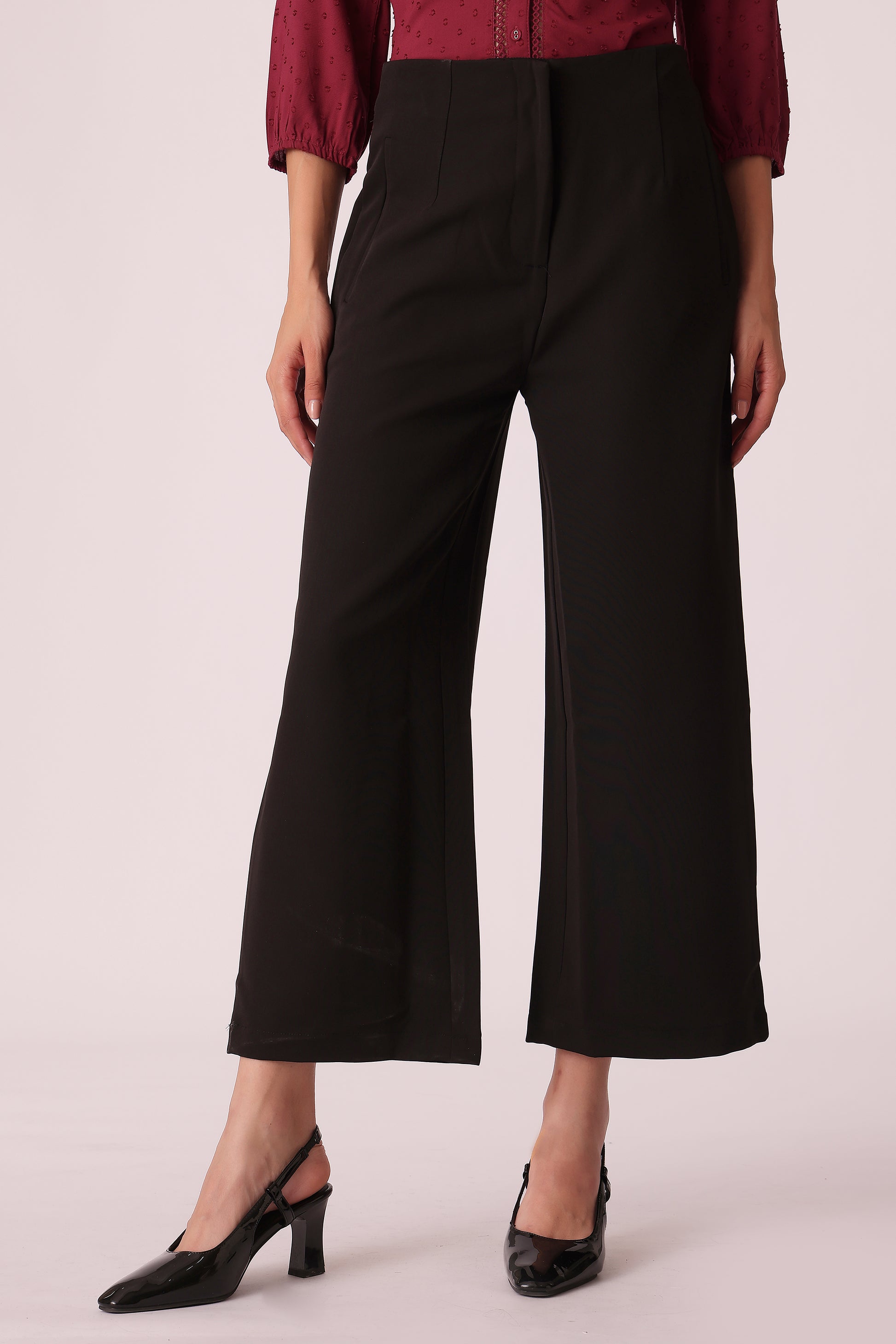western regular fit casual solid pants - Black
