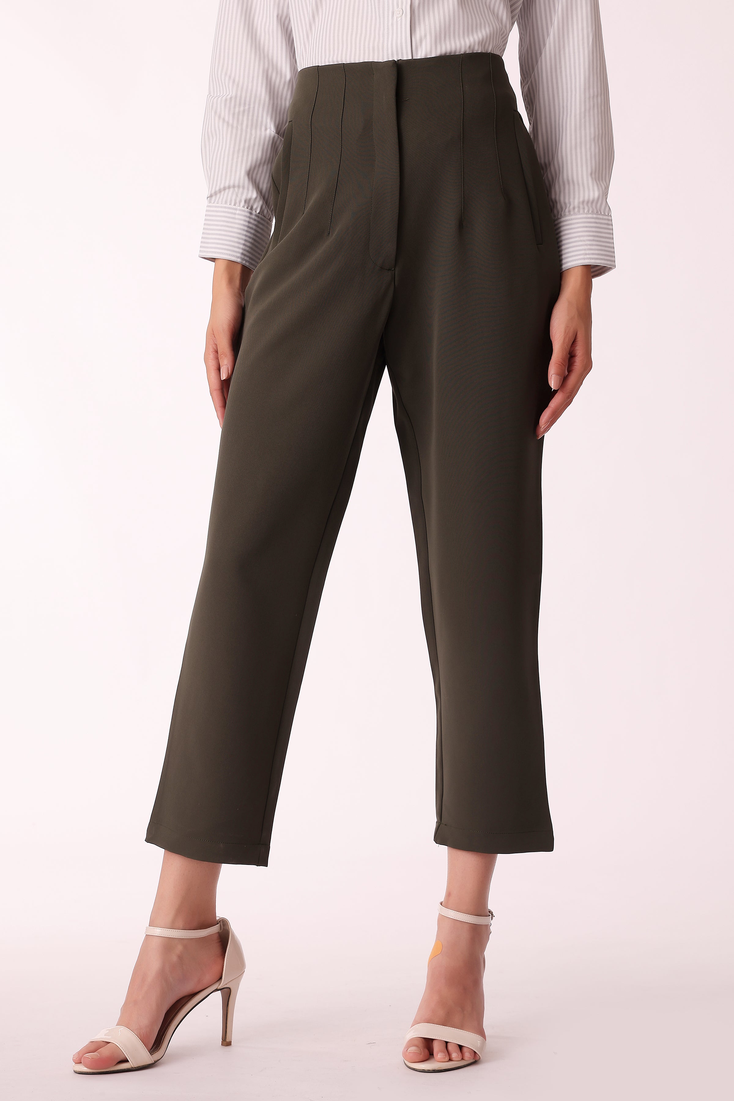 western regular fit casual solid pants - Olive