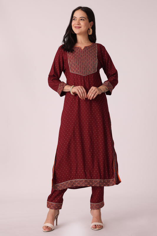 ETHNIC REGULAR FIT EMBROIDERY 2PCS SET