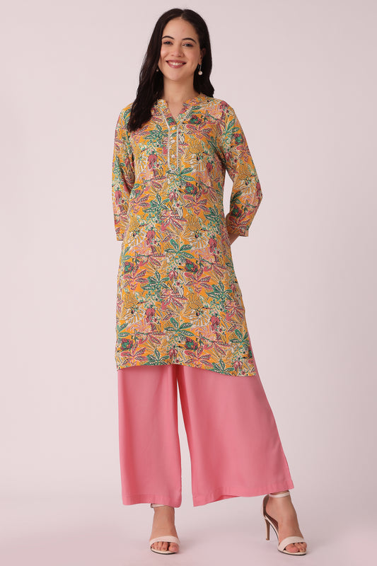 ETHNIC REGULAR FIT ALL OVER PRINT KURTA - Yellow