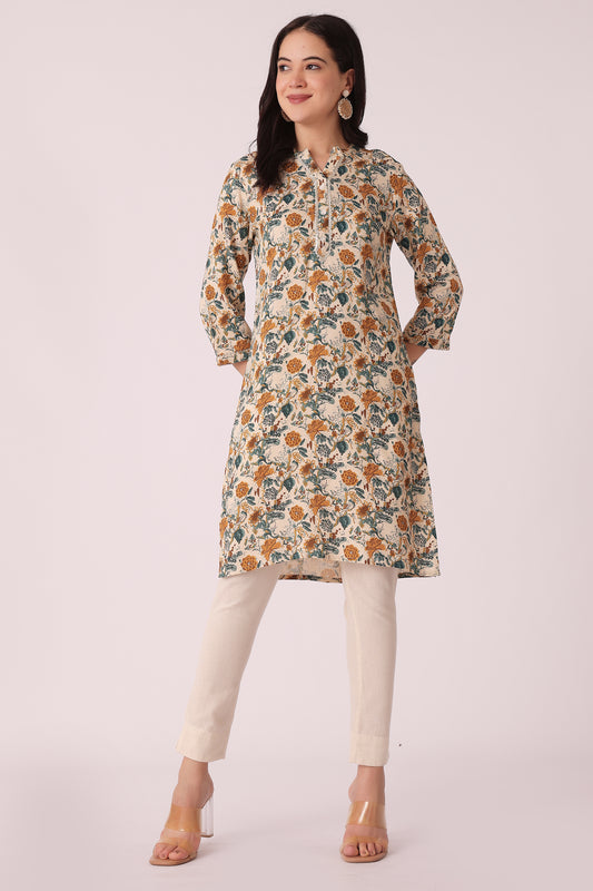 ETHNIC REGULAR FIT ALL OVER PRINT KURTA - Off White