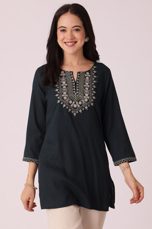 ETHNIC REGULAR FIT EMBROIDERY TUNIC - Dark Green