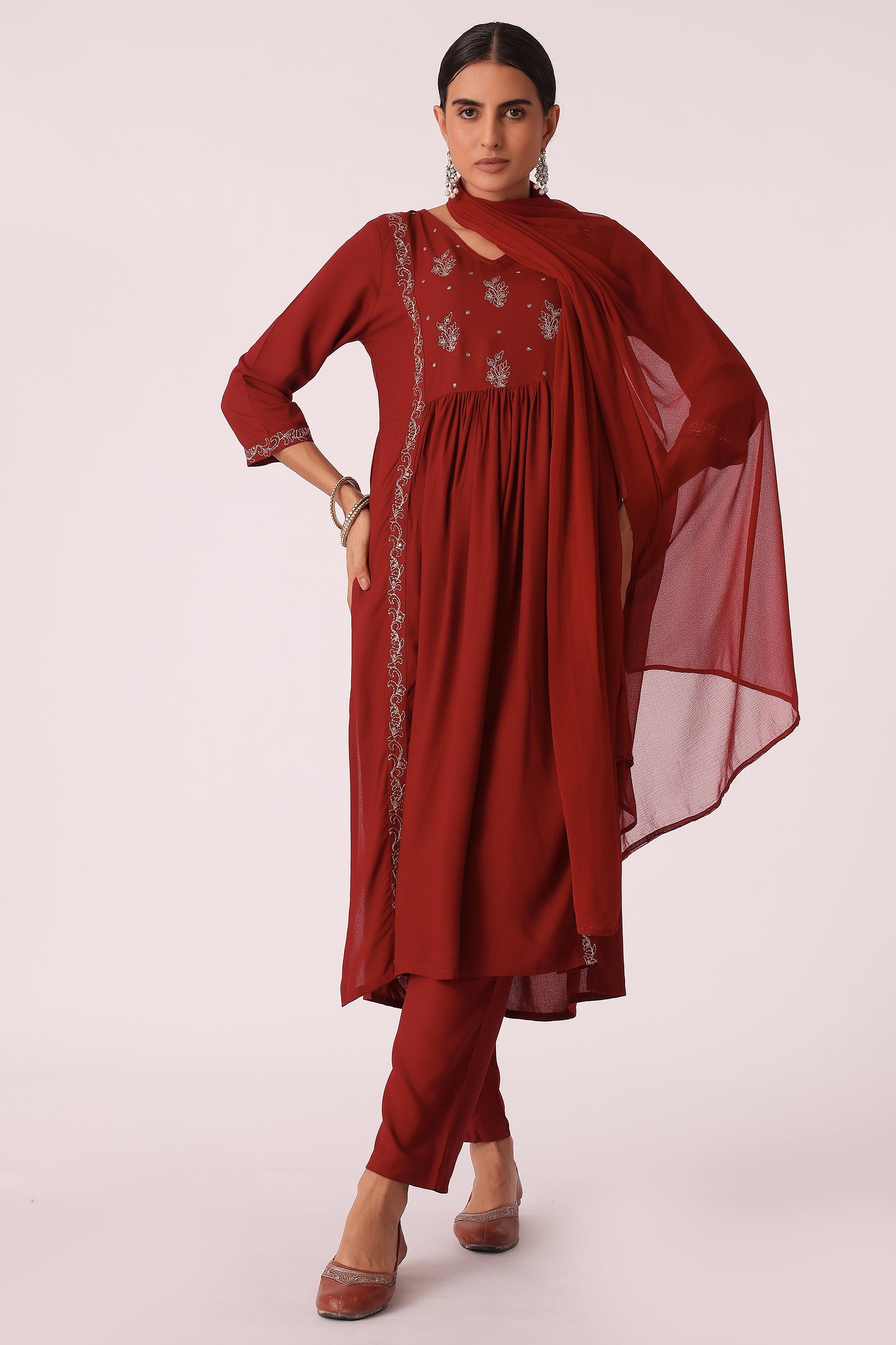 ETHNIC REGULAR FIT EMBROIDERY SKD - Maroon