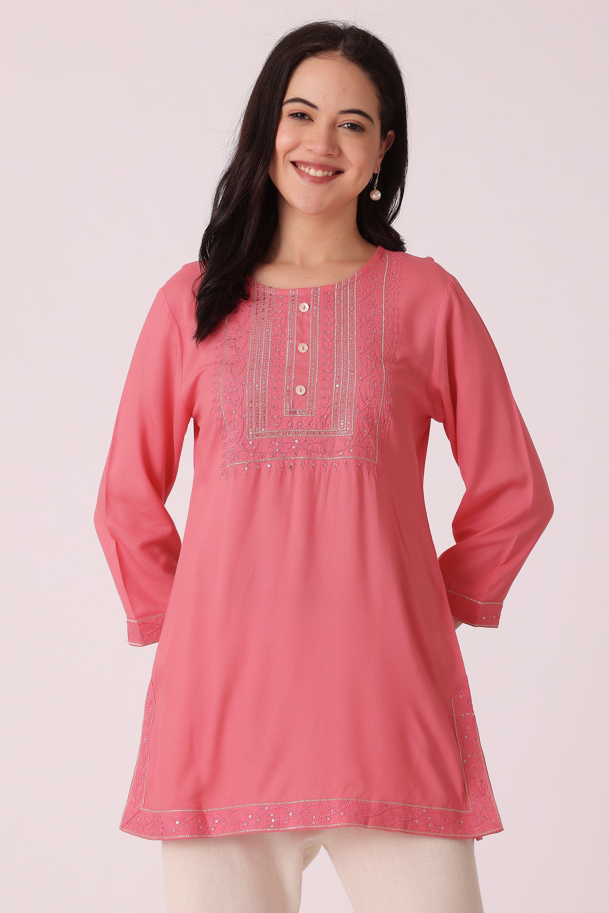 ETHNIC REGULAR FIT EMBROIDERY TUNIC - Pink