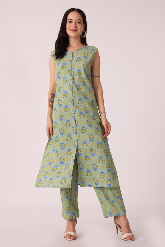ETHNIC REGULAR FIT ALL OVER PRINT 2PCS SET - Green
