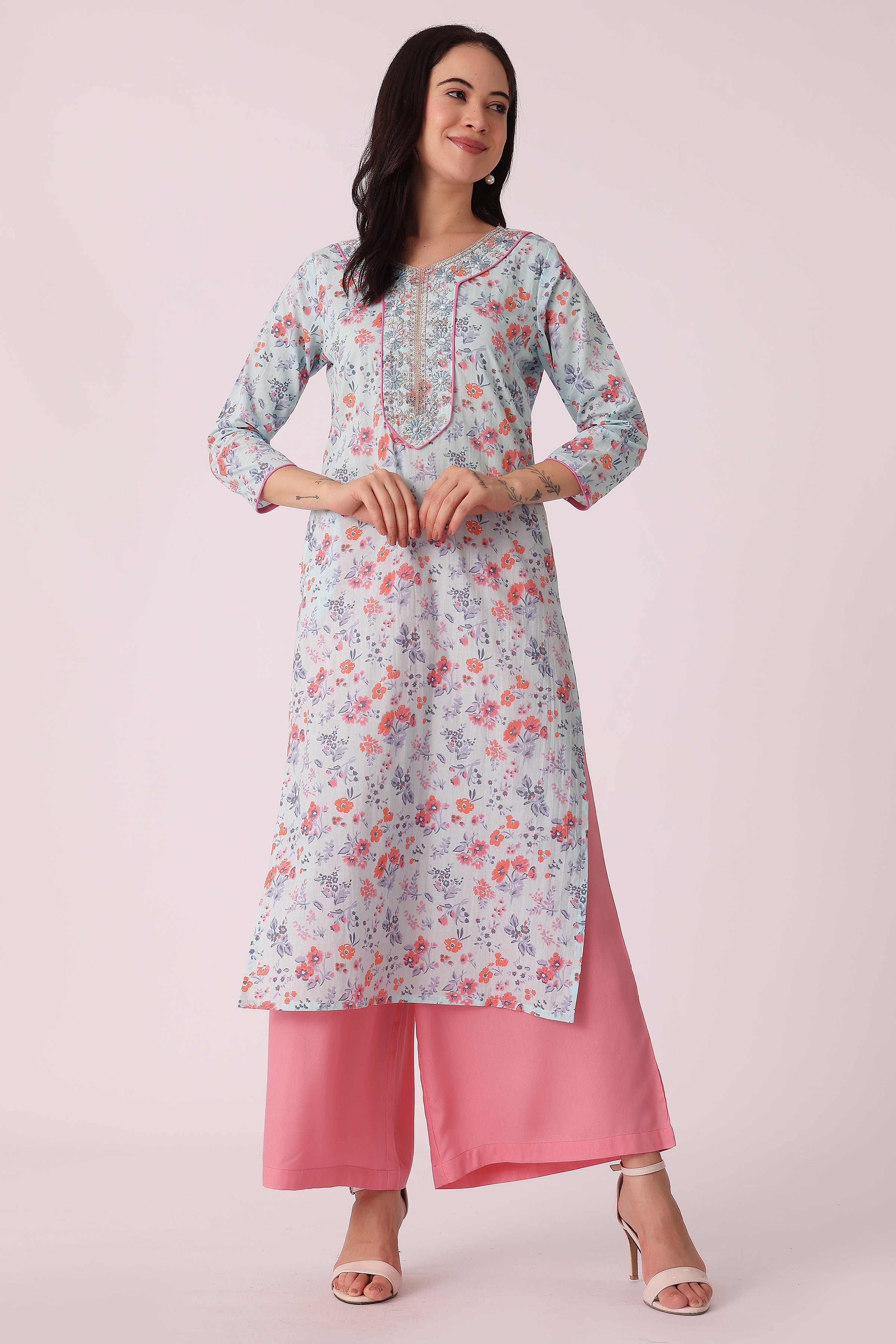 ETHNIC REGULAR FIT EMBROIDERY KURTA - Blue