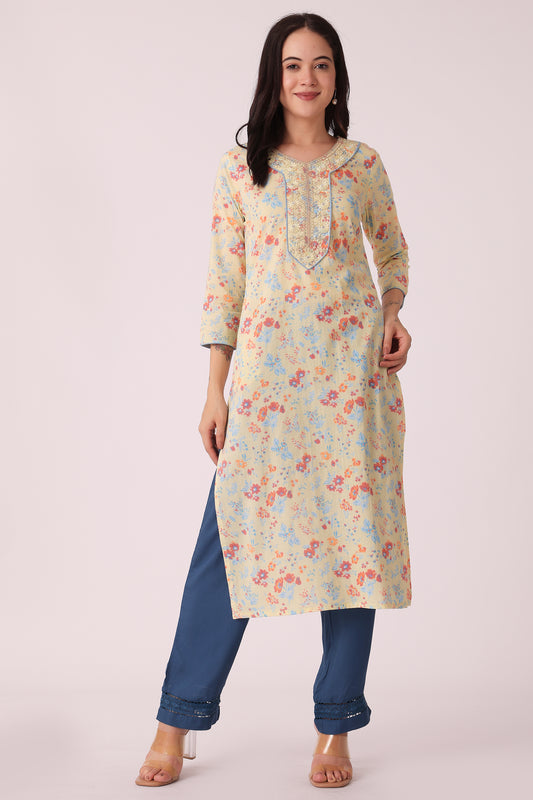 ETHNIC REGULAR FIT EMBROIDERY KURTA - Orange